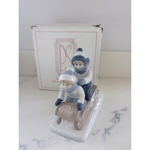 Paul Sebastian Fine‎ Porcelain Children on Sled Figurine 1594 Mexico with Box